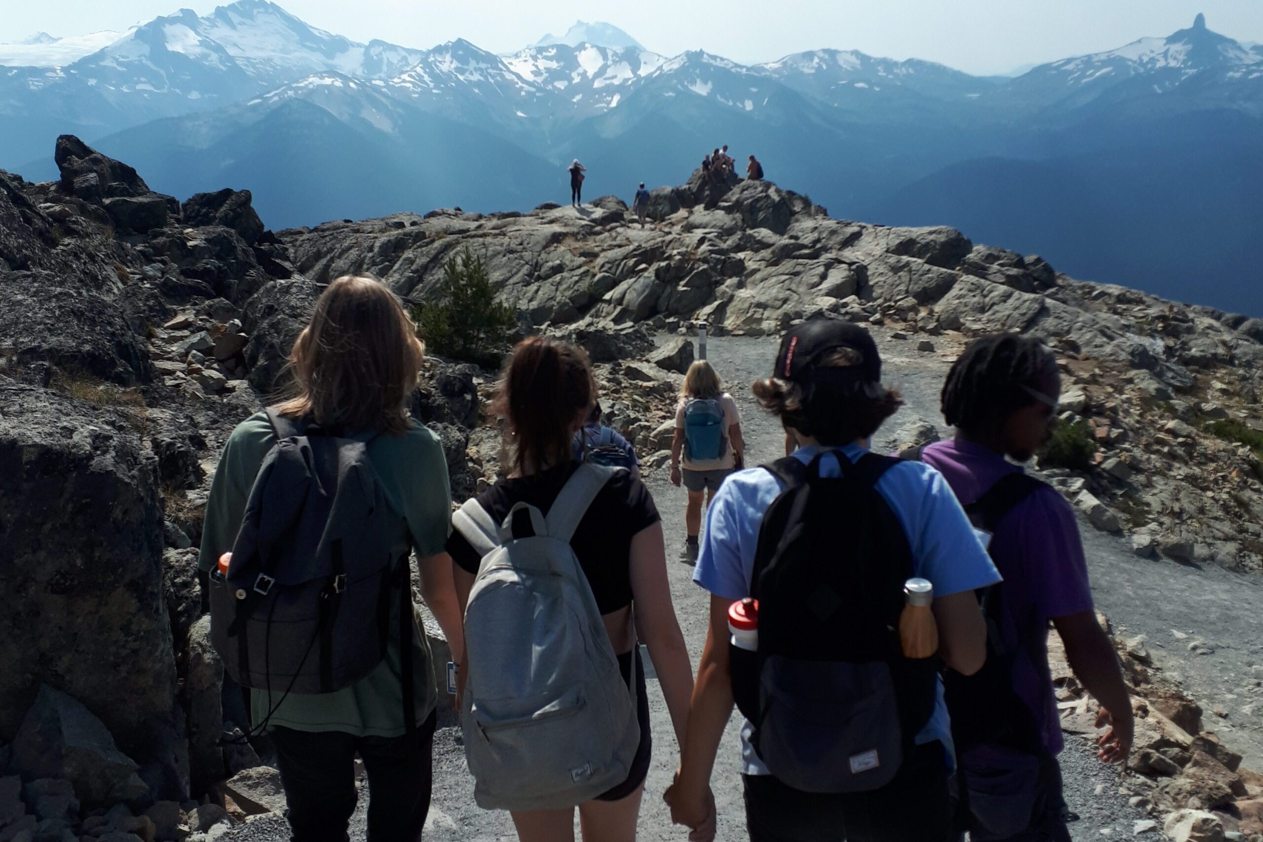 mountain trail hikers nature adventure