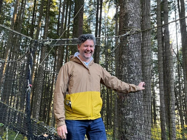 forest hike man smiling beautiful nature