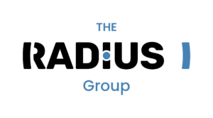 radius group modern logo blue background
