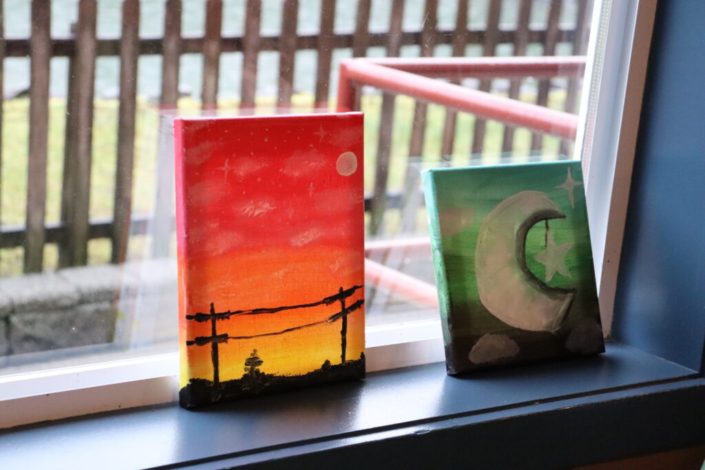 sunset and moonlit landscape art